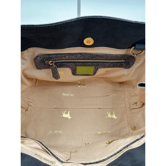 Deux Lux Satchel Tote Women Gray Faux Leather Croc Embossed Metallic Chain Strap - Picture 8 of 12